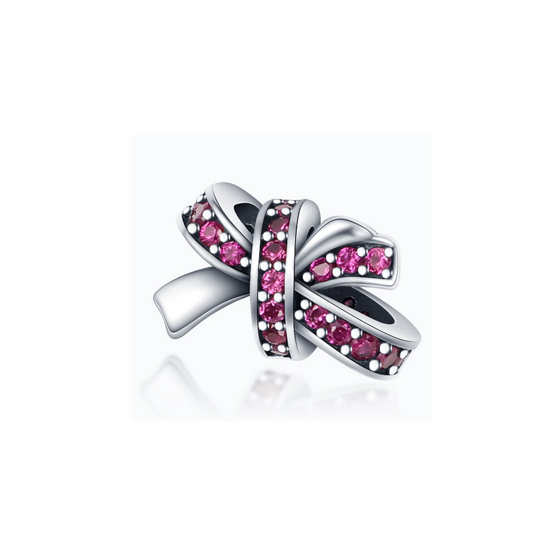 Charm bijoux bracelet noeud strass diamat rose 925