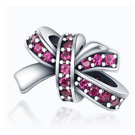Charm bijoux bracelet noeud strass diamat rose 925