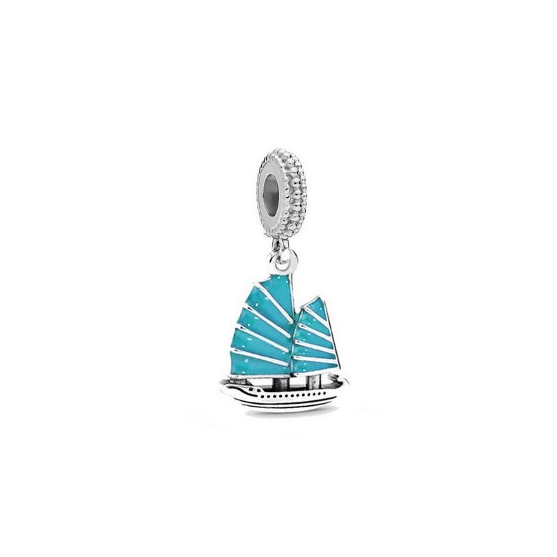 Charm pour bracelet voilier bleu turquoise bateau