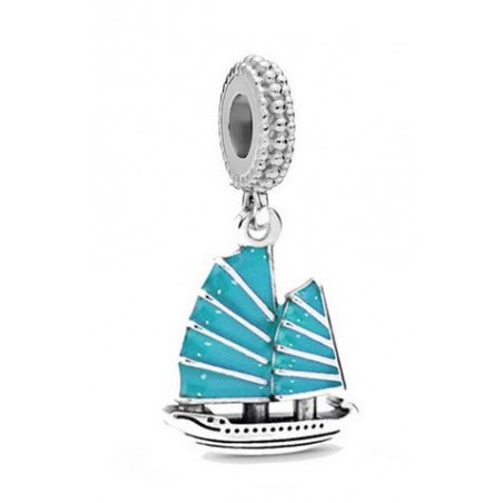 Charm pour bracelet voilier bleu turquoise bateau