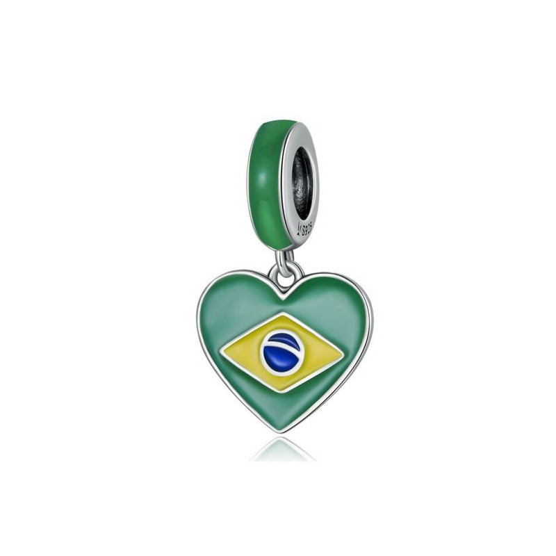 Charm pour bracelet coeur drapeau brésil