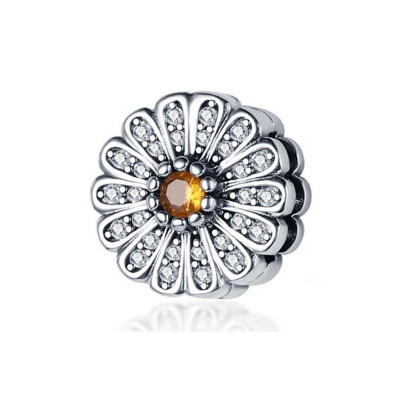 Charm bracelet fleur marguerite pierre ambre compatible réflexion
