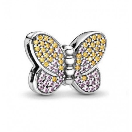 Charm bracelet papillon strass jaune violet compatible réflexion