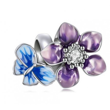 Charm pour bracelet papillon bleu fleur violette