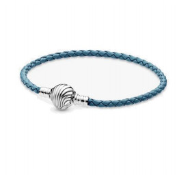 bracelet pour charm bleu tréssé coquillage argent