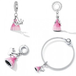 Charm pour bracelet Princesse robe rose couronne