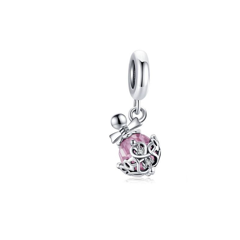 Charm bijoux pendentif argent bouteille de parfum pierre rose BS