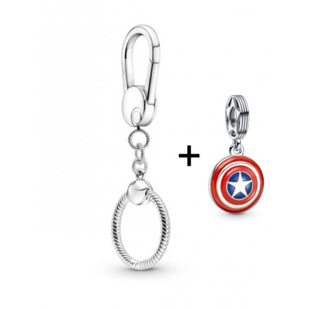 Porte clés avec charm mousqueton chaine marvel Bouclier de captain America