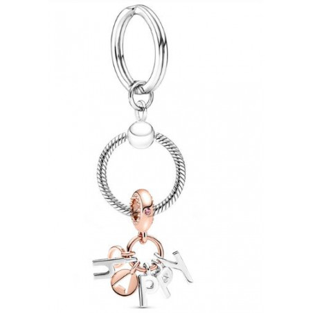 Porte clés avec bijoux charm argent happy or rose
