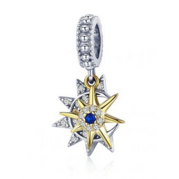 Charm pour bracelet soleil or argent diamant bleu