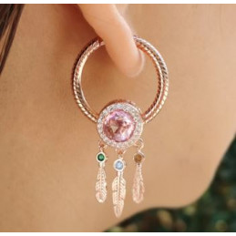 Boucles d'oreilles charm or rose anneau