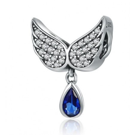 Charm bijoux pendentif argent aile ange pierre goutte bleu BS
