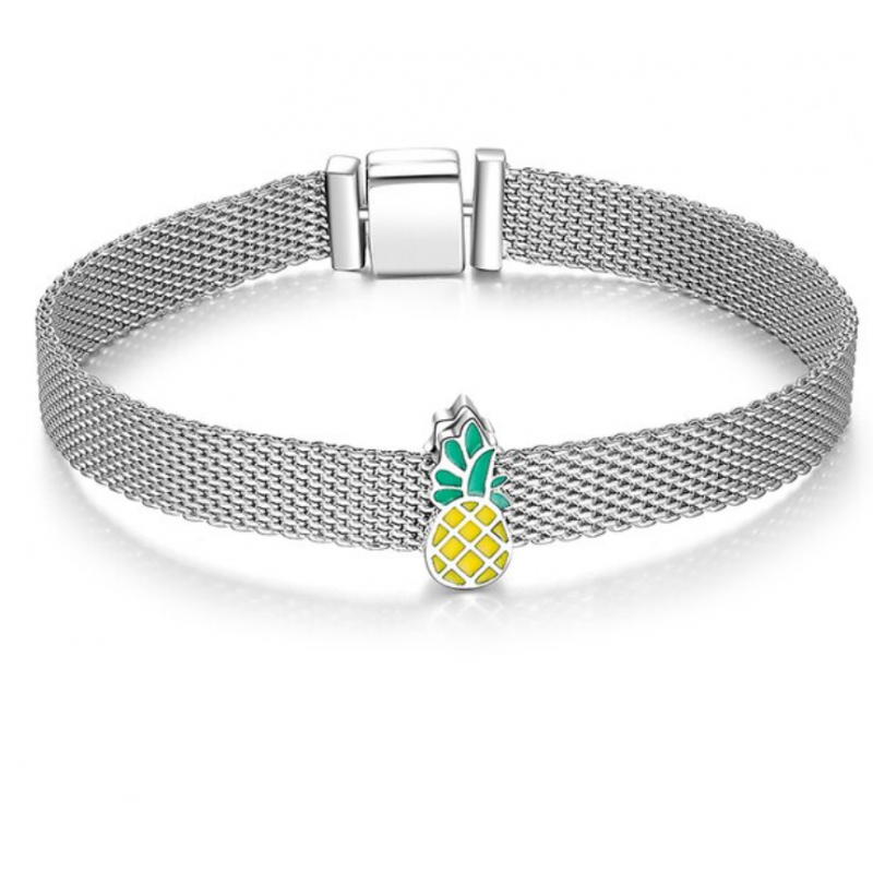bracelet plat argent ananas pour charm plat