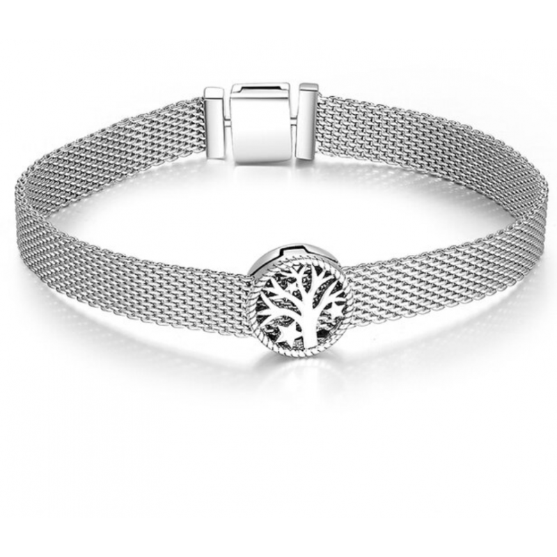 bracelet plat argent arbre de vie pour charm plat