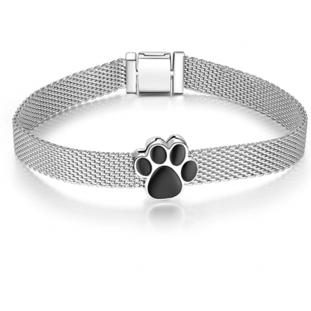 bracelet plat argent patte de chien noire pour charm plat