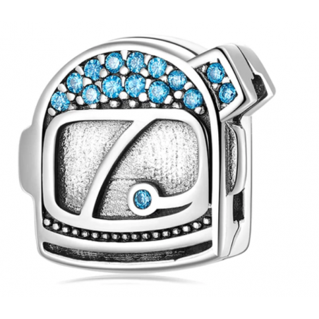 Charm bracelet rond casque moto micro strass bleu compatible réflexion