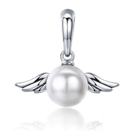 Charm bijou pour bracelet argent aile d'ange perle blanche