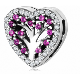 Charm bracelet coeur arbre fleur strass violet compatible réflexion