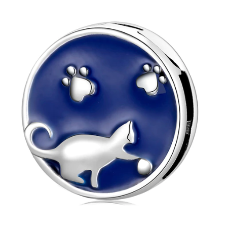 Charm bracelet rond chat patte de chat bleu compatible réflexion