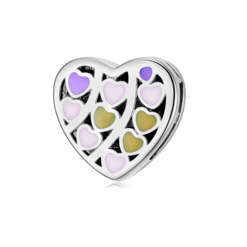 Charm bracelet petit coeur violet jaune rose compatible réflexion