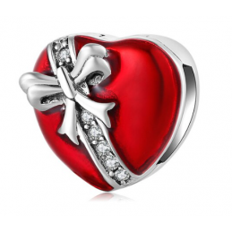 Charm bracelet coeur rouge noeud cadeau strass compatible réflexion