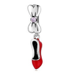 Charm bracelet chaussure balerine rouge noeud strass compatible reflexions