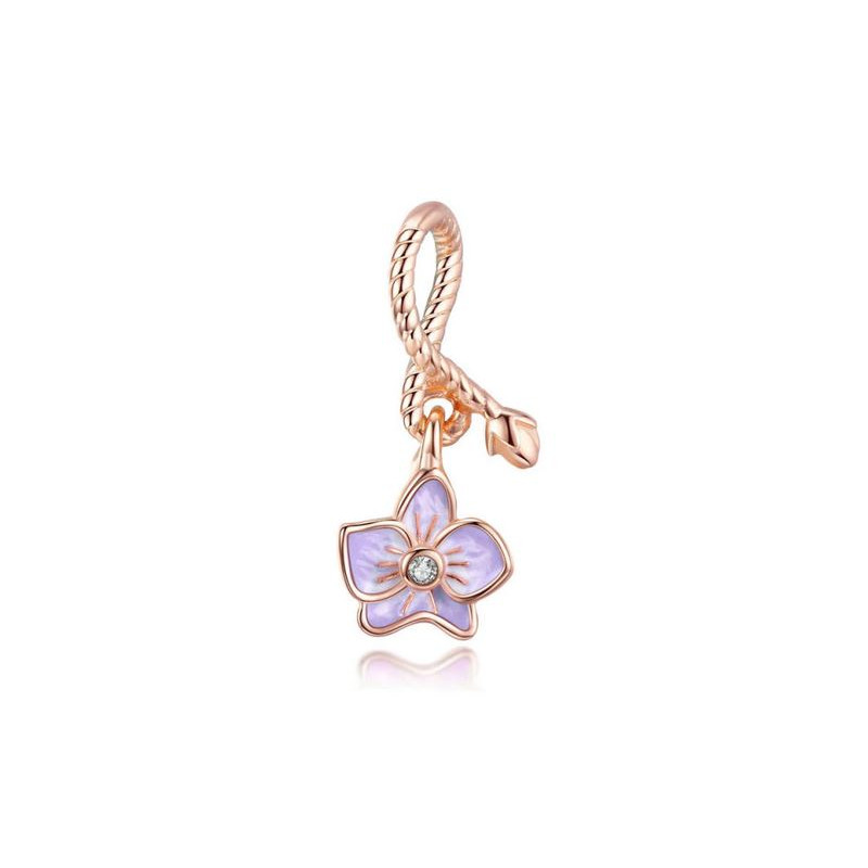 Charm bijou pour bracelet fleur violette sur corde or