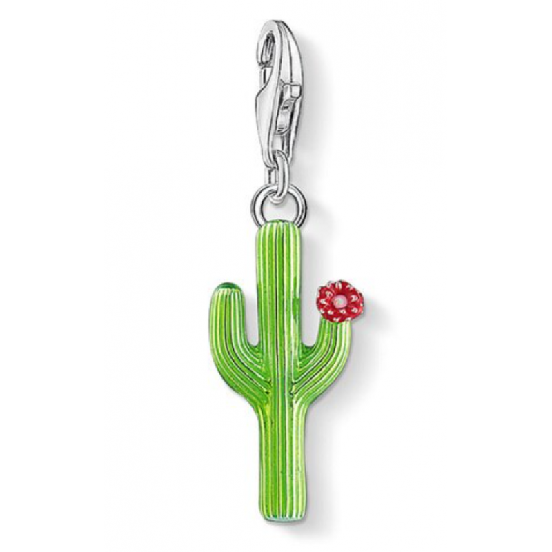 Charm compatible bracelet thomas sabo cactus vert fleur pendentif argent