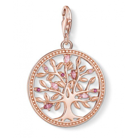 Charm compatible bracelet thomas sabo rond arbre fleur strass rose pendentif