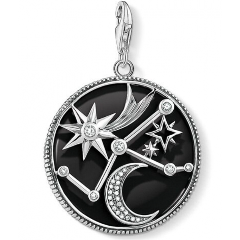 Charm compatible bracelet thomas sabo rond noir astrologie étoile lune strass pendentif argent