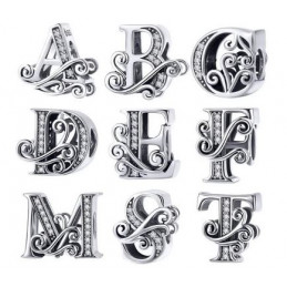 Charm pour bracelet initiale lettre prénom alphabet fleur