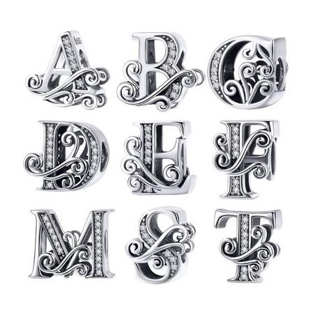 Charm bijoux pendentif argent lettre prénom alphabet fleur