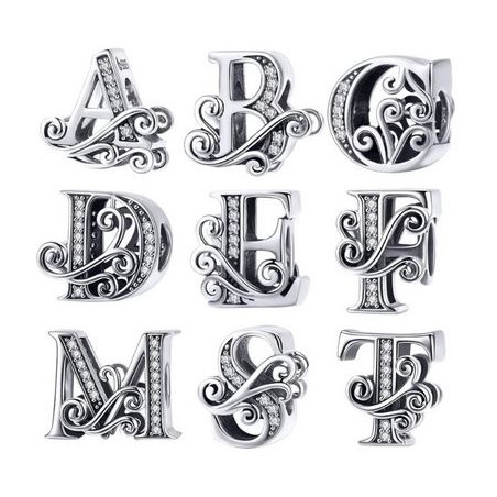 Charm pour bracelet initiale lettre prénom alphabet fleur