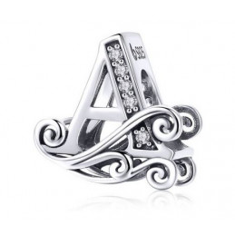 Charm pour bracelet initiale lettre prénom alphabet fleur