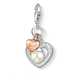 Charm compatible bracelet thomas sabo coeur strass perle petit coeur or rose pendentif argent