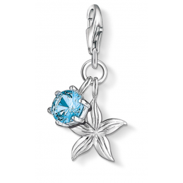 Charm compatible bracelet thomas sabo fleur argentée strass pierre bleue pendentif argent