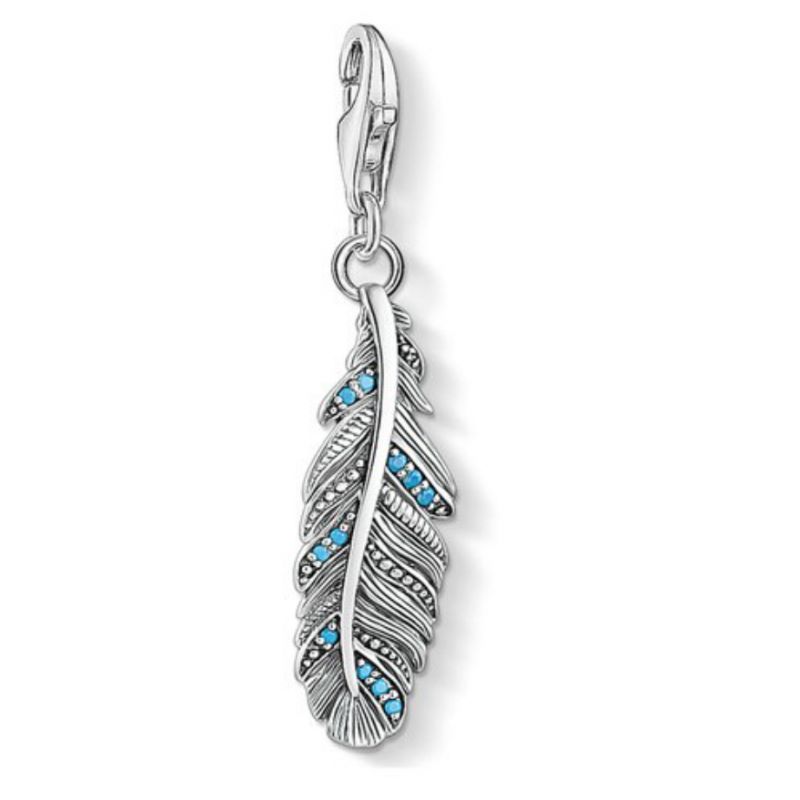 Charm compatible bracelet thomas sabo plume argentée et bleue pendentif argent
