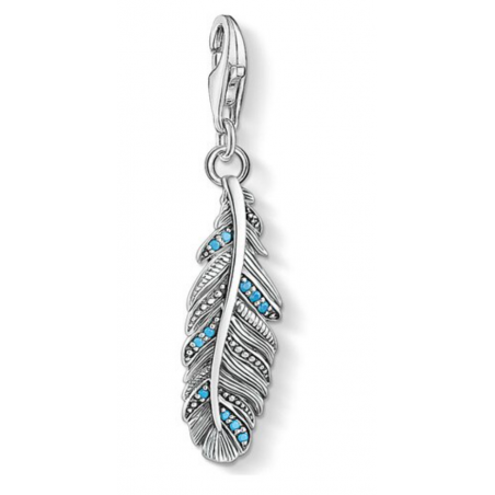 Charm compatible bracelet thomas sabo plume argentée et bleue pendentif argent