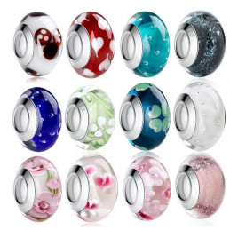 Charm murano pour bracelet séparateur fleur coeur transparent