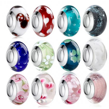 Charm murano pour bracelet séparateur fleur coeur transparent