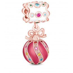 Charm bijoux bracelet boule noël ruban or rose