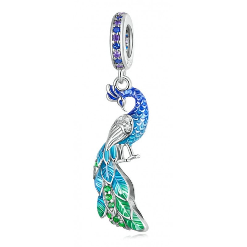 Charm oiseau paon bleu vert perle pour bracelet