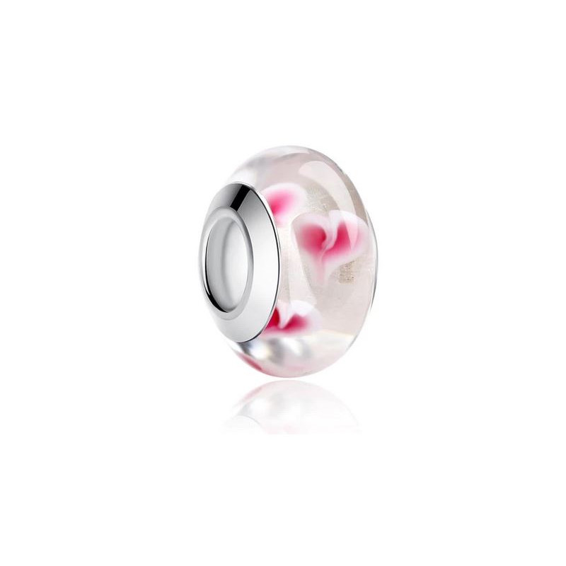 Charm murano pour bracelet séparateur fleur coeur transparent