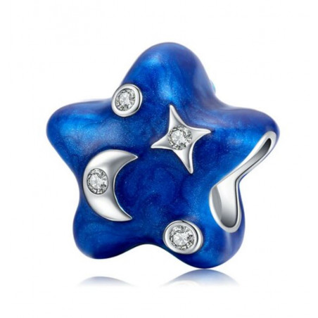 Charm pour bracelet étoile bleu lune étoile argent