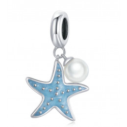 Charm pour bracelet étoile de mer bleu et perle blanche