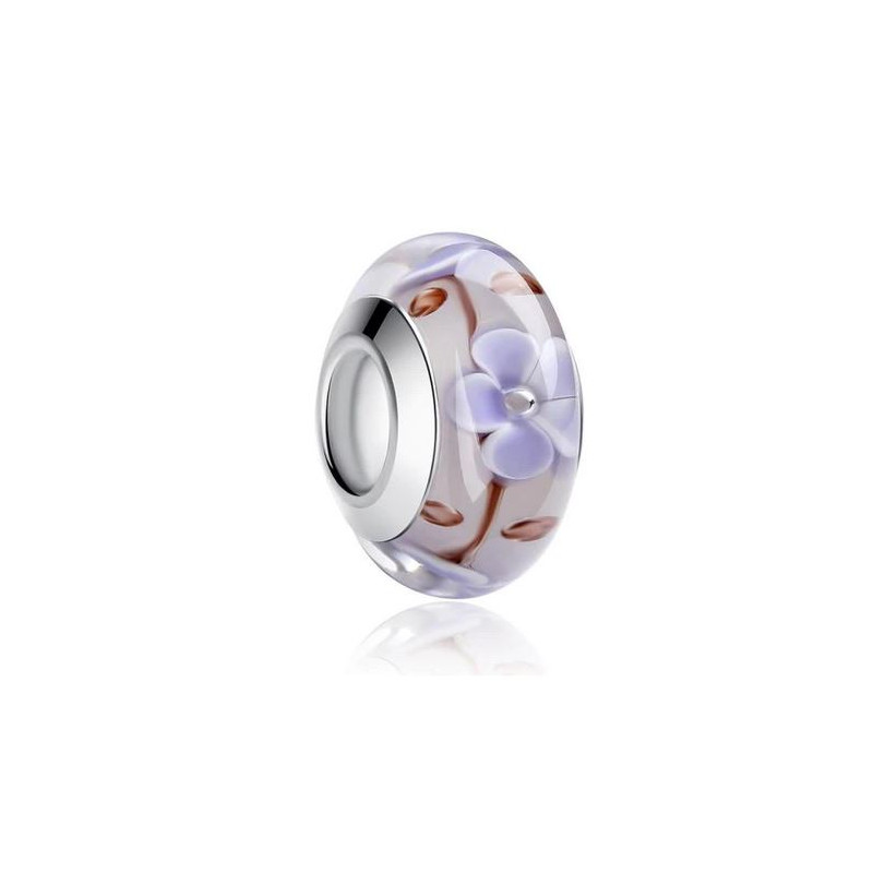 Charm murano pour bracelet séparateur fleur coeur transparent