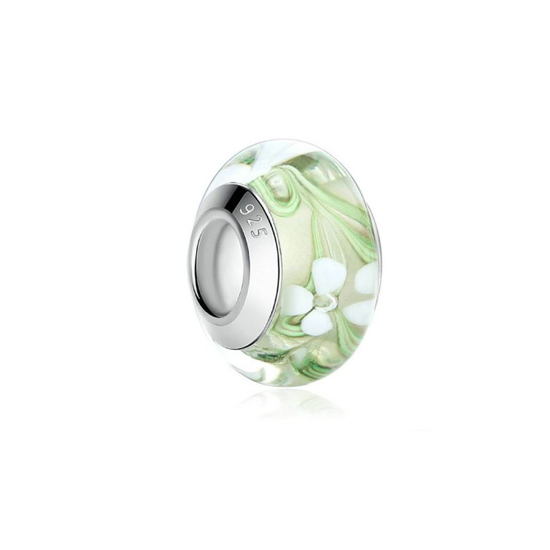 Charm murano pour bracelet séparateur fleur coeur transparent
