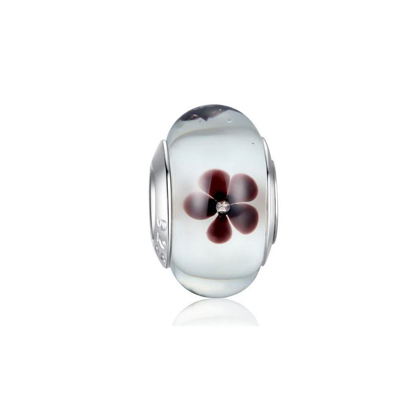 Charm murano pour bracelet séparateur fleur coeur transparent