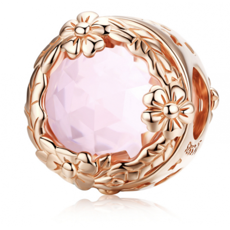 Charm bijoux pendentif or fleur pierre rose BS
