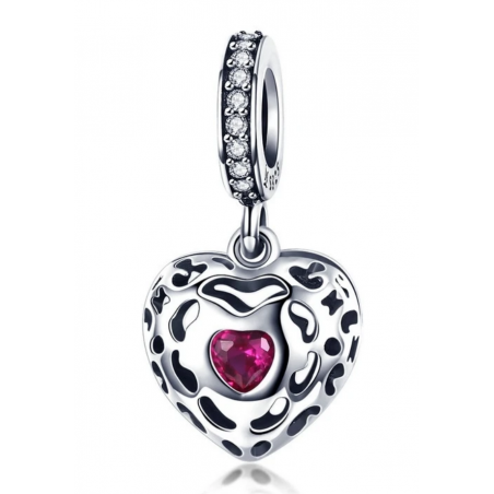Charm pour bracelet coeur coeur pierre violette